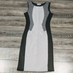 Black and White pencil sheath color block dress